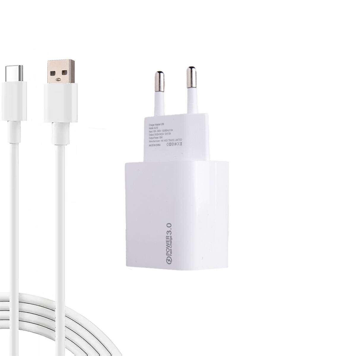 AC18 ECO Bundle 18W Hızlı Şarj Cihazı + USB-A to Type-C Kablo , QC 3.0 Destekli - Image 1