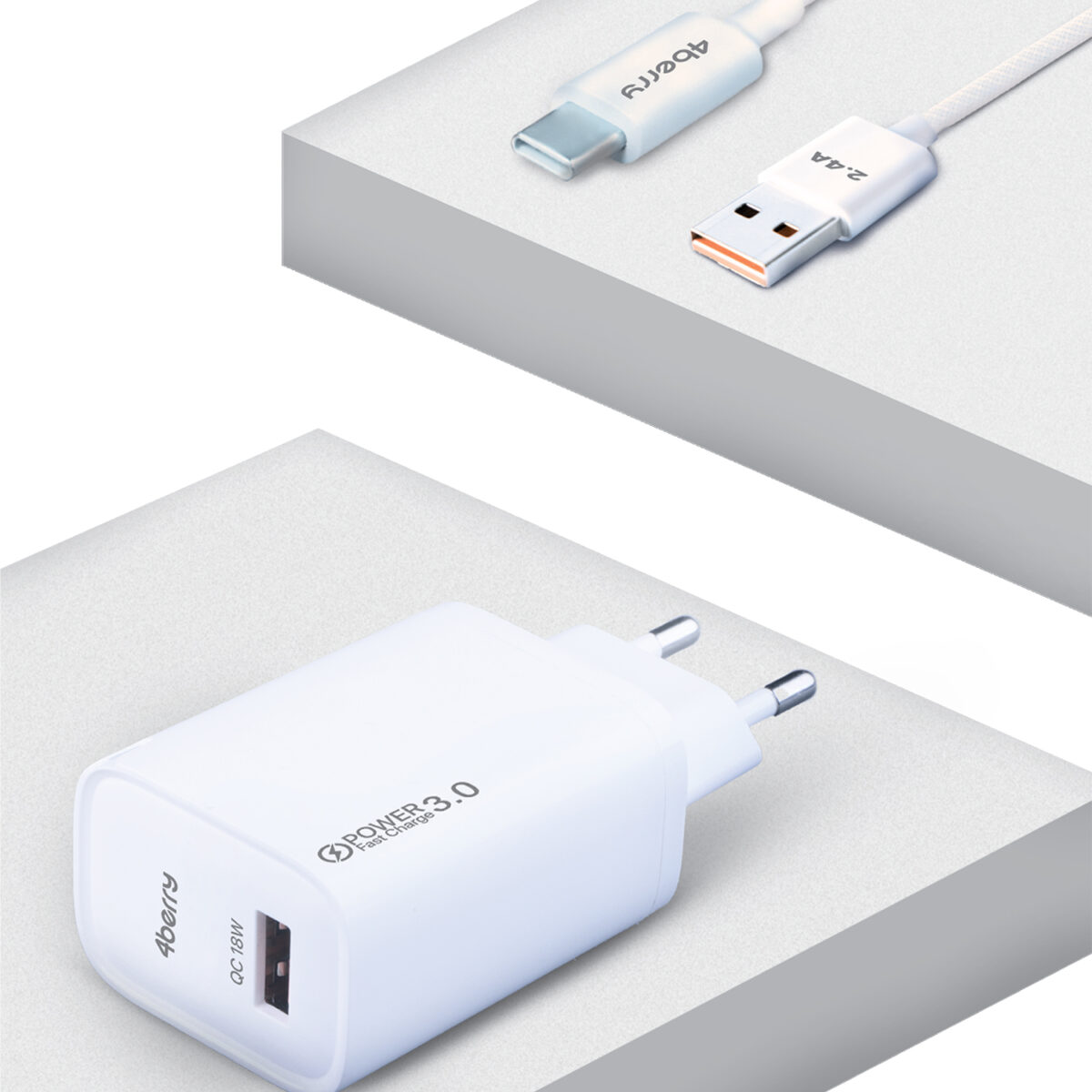AC18 ECO Bundle 18W Hızlı Şarj Cihazı + USB-A to Type-C Kablo , QC 3.0 Destekli - Image 3