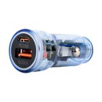 BR01 48W Şeffaf  Mavi Araç Şarj Cihazı | PD & QC 3.0 Destekli, Çift USB Hızlı Şarj