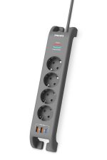 SPN4140GA Akım Korumalı Priz 4'lü + 2x Usb-A 18W + 1x Usb-C 20W - 2m Kablo - Siyah