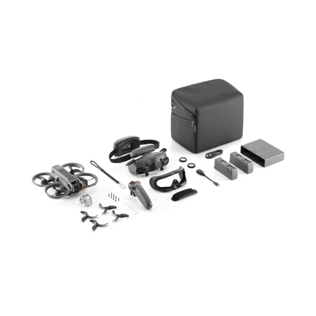 DJI Avata 2 Fly More Combo — kutudan çıkan tüm parçalar