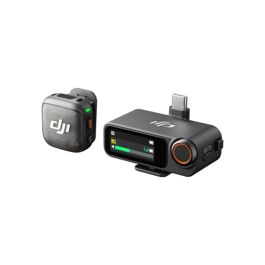 DJI Mic 3 alıcı — dokunmatik ekran ve çıkışlar