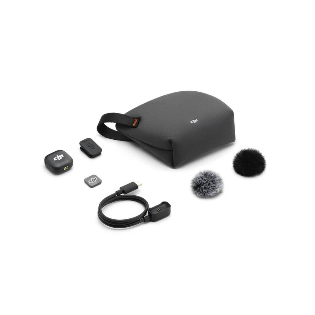 DJI Mic 3 verici — kutudan çıkan parçalar