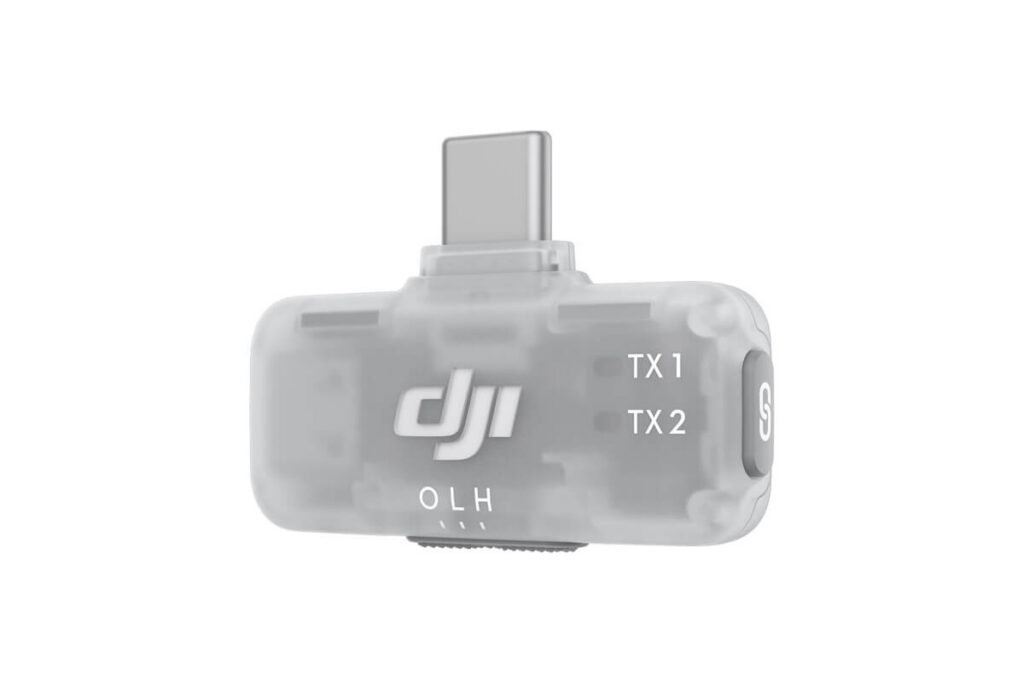 DJI Mic Serisi Mobil Alıcı — TX1 / TX2 göstergeleri ve gürültü anahtarı