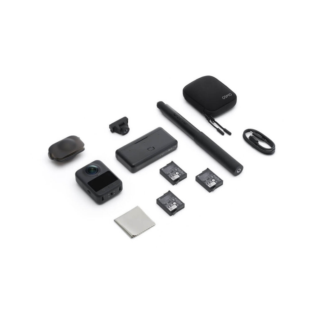DJI Osmo 360 Adventure Combo — kutudan çıkan tüm parçalar