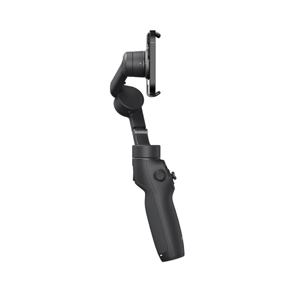 DJI Osmo Mobile 6 — durum paneli, joystick ve yan tekerlek