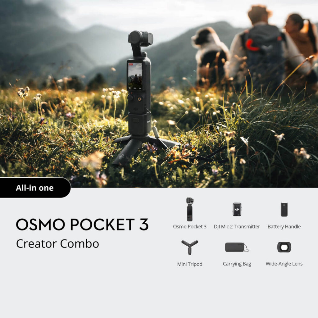 DJI Osmo Pocket 3 Creator Combo — set içeriği ve DJI Mic 2 verici