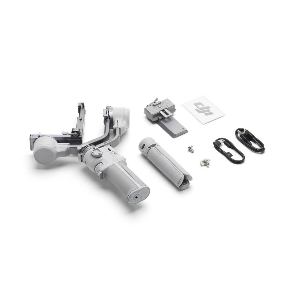 DJI RS 4 Mini — kutudan çıkan tüm parçalar